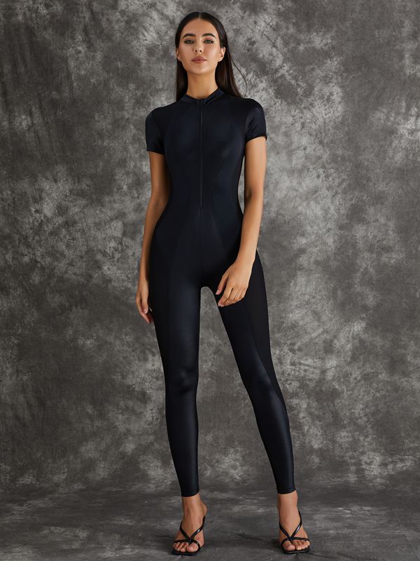 Sexy Zipper Breathble Shortsleeve Jumpsuit