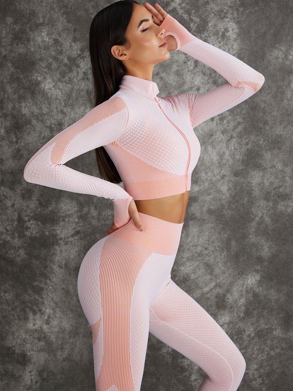 3 Pieces Long Sleeve Zippers Fitness Sportswear