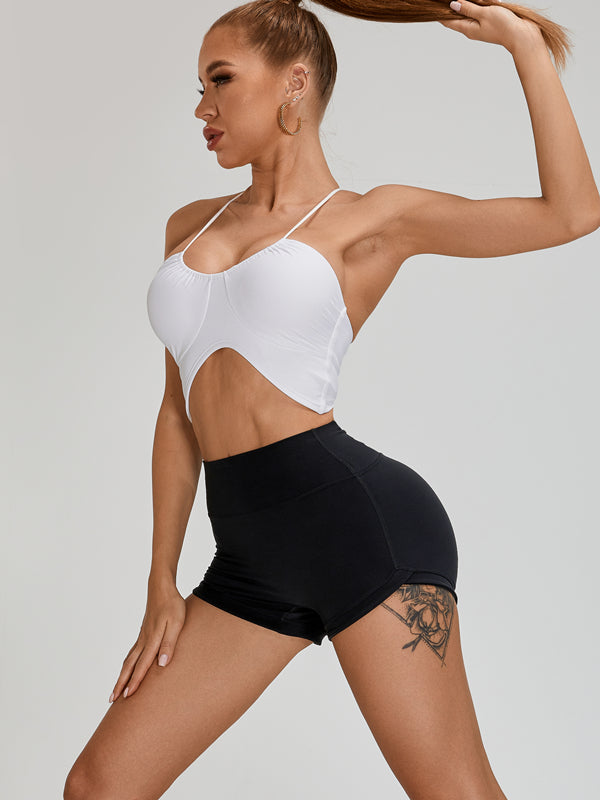 Halter Folds Pleated Backless Sports Bras