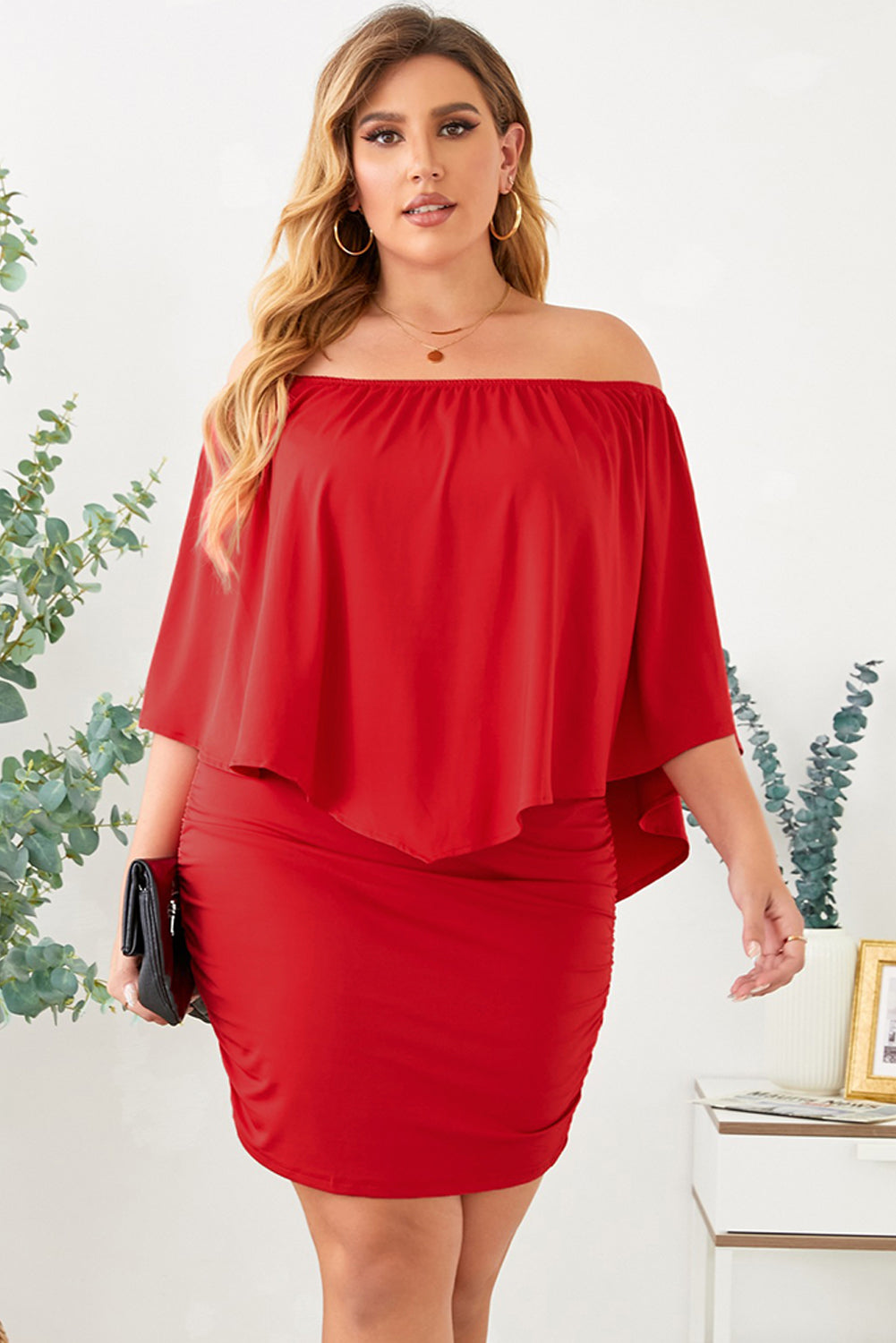 Josephine Multiple Dressing Layered Red Mini Poncho Dress