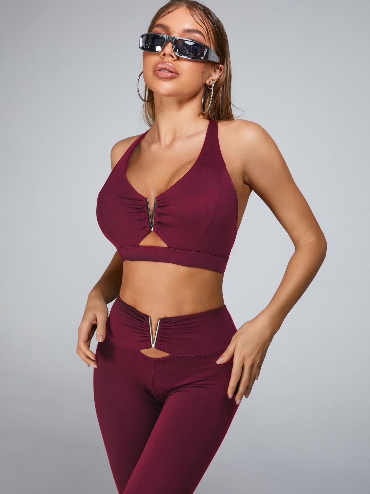 Cutout V Shape Metal Leggings