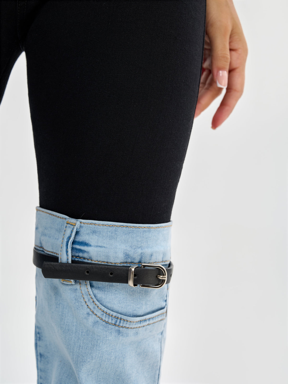 Contrast Color Denim Flare Fashion Pants