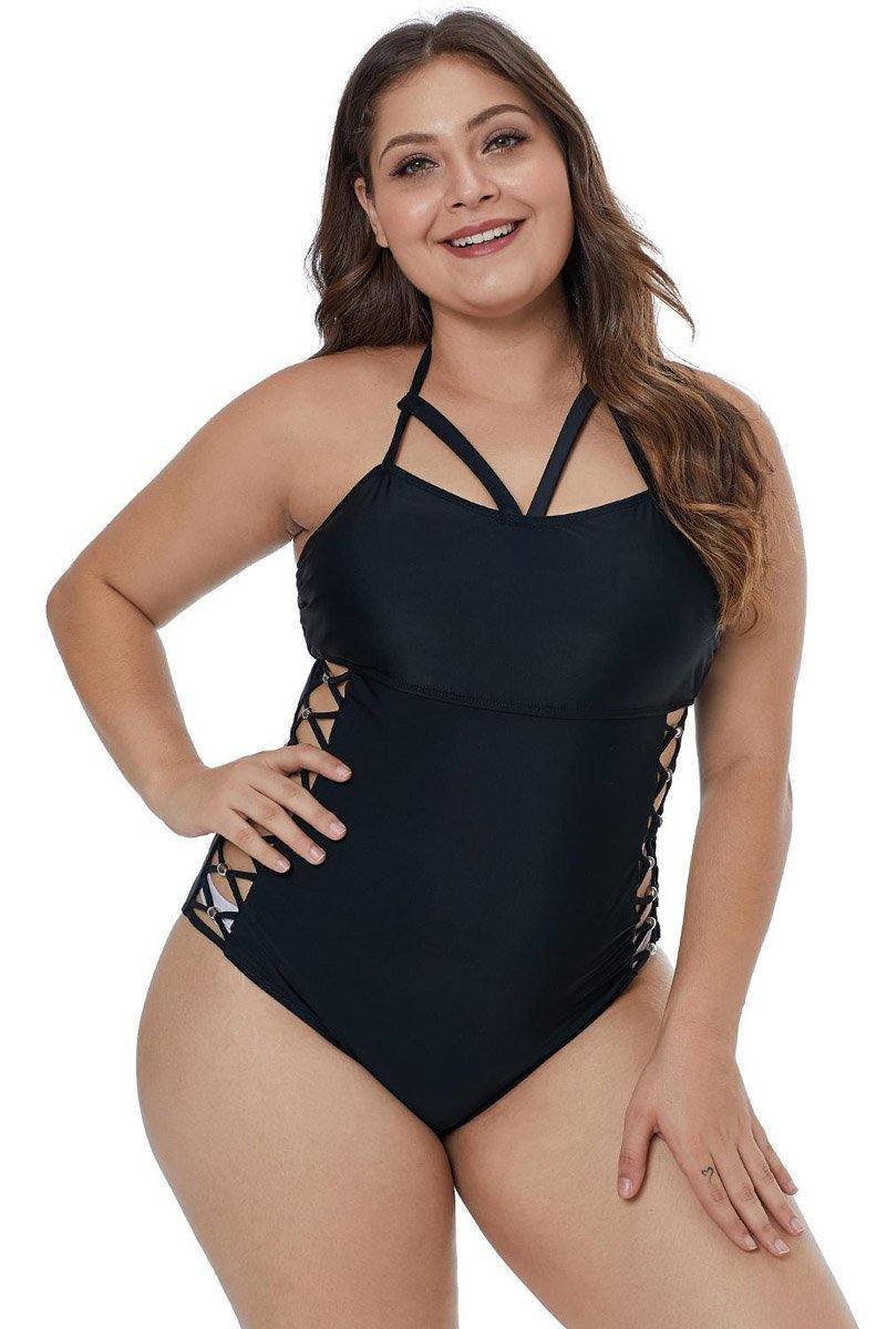 Isabelle Crisscross Hollow-out Side Maillot Black Swimsuit