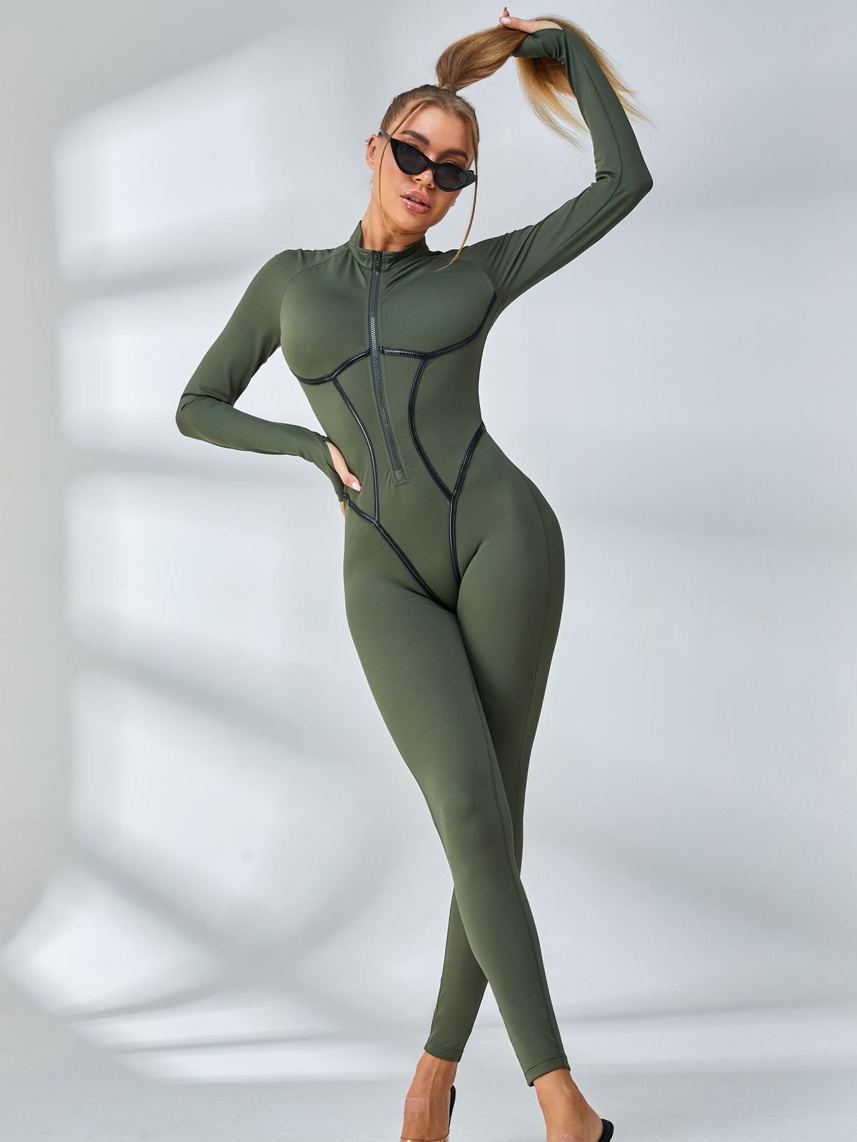 Trendy Zipper Peach Booty Jumpsuit