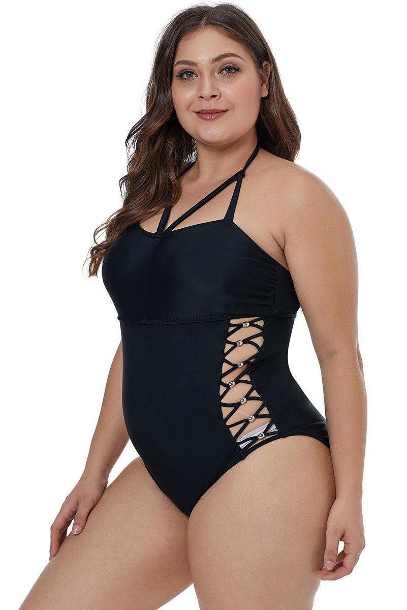 Isabelle Crisscross Hollow-out Side Maillot Black Swimsuit