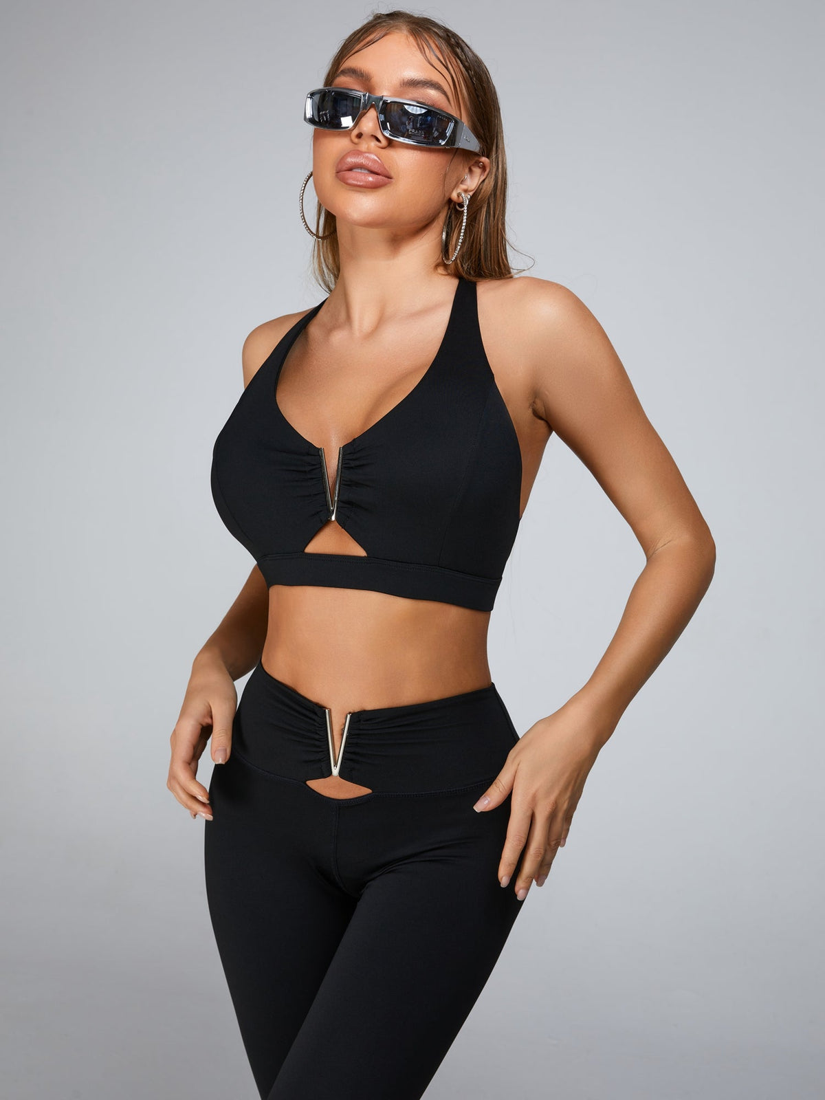 Cutout V Shape Metal Tracksuit