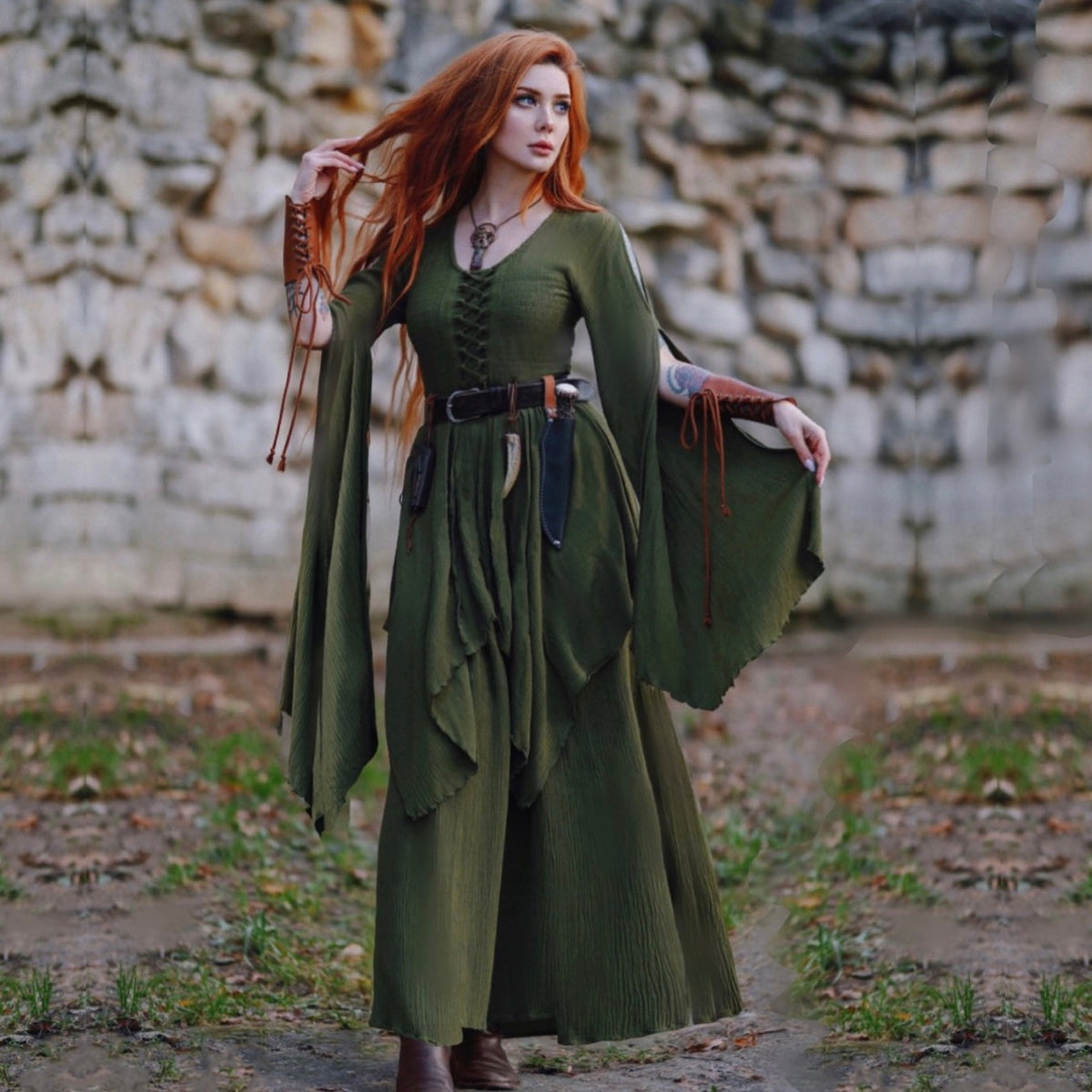 Magdalena Smocked Bodice Ren Faire Lace up Maxi Dress