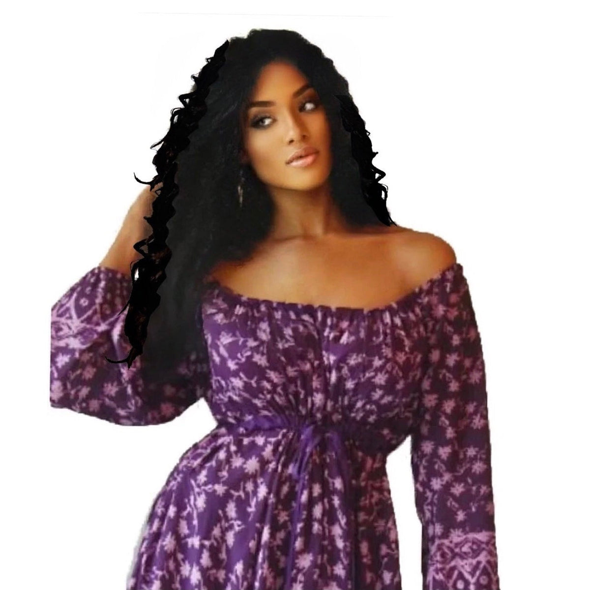 Layla Batik Print  with 3/4 Sleeves Peasant Gypsy Blouse