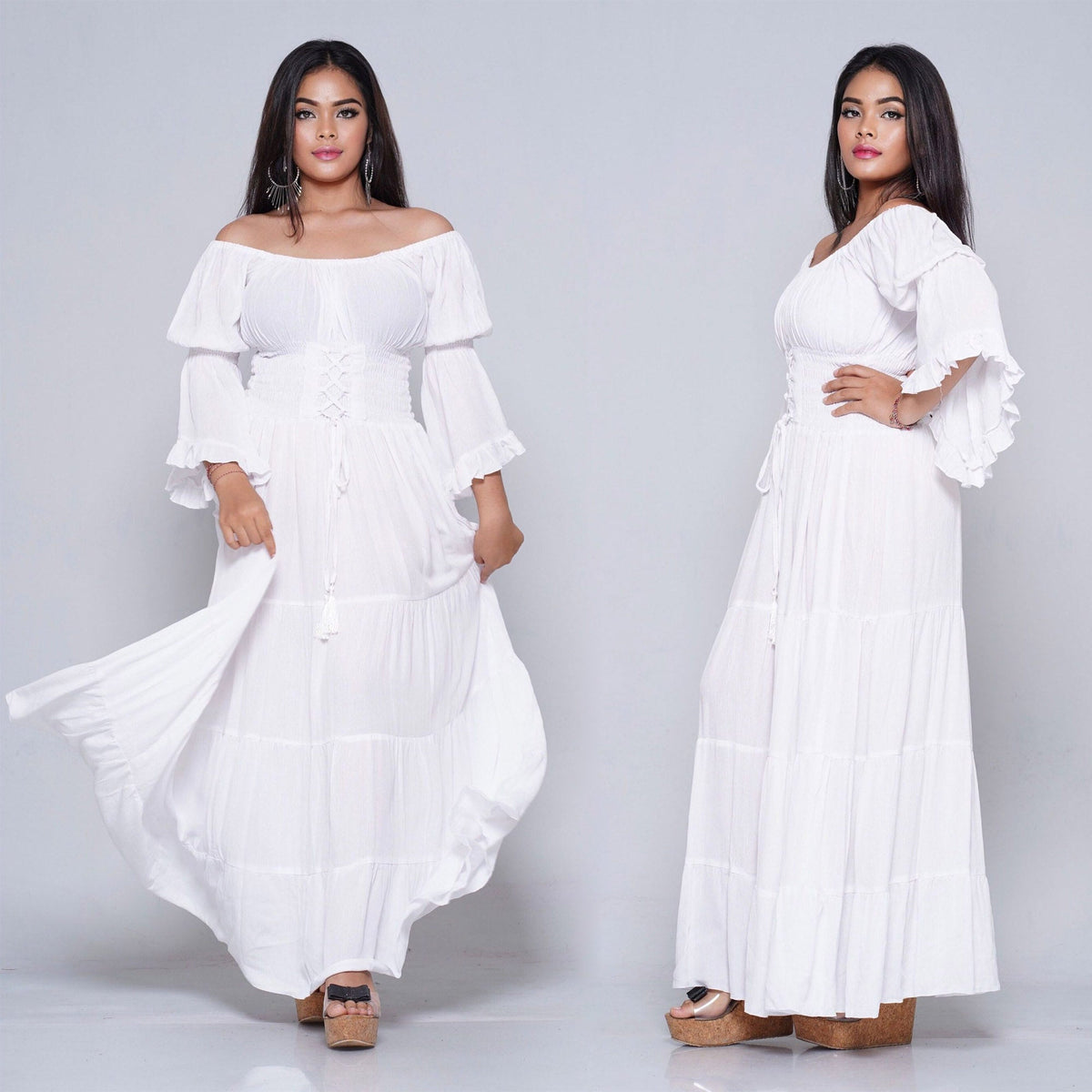 Iliana On Off Shoulder Corset Boho Dress