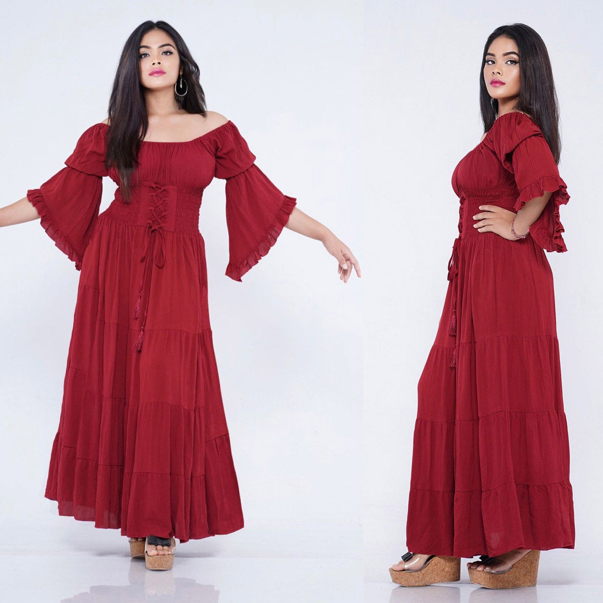 Iliana On Off Shoulder Corset Boho Dress