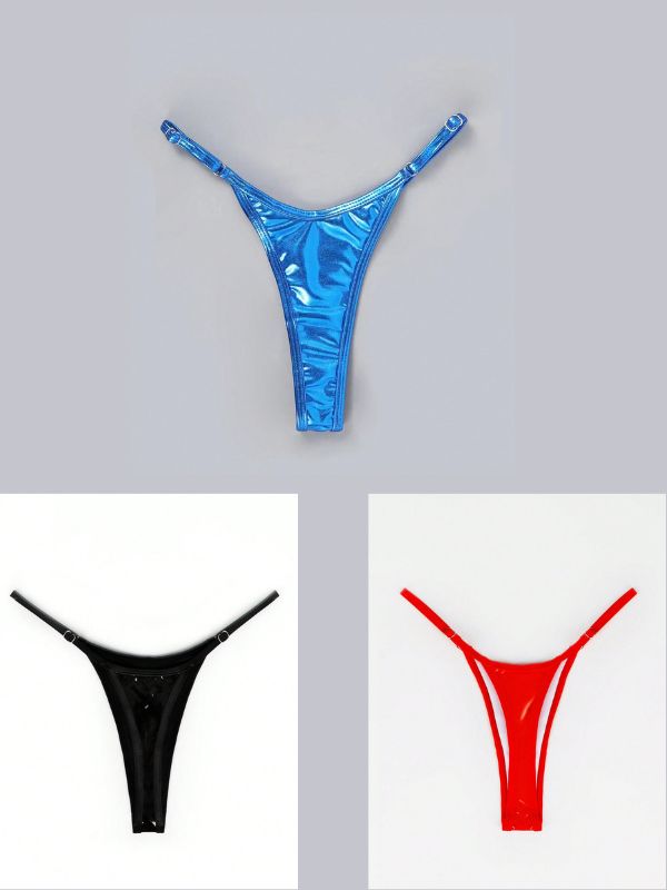 Glossy PU T-back Panties