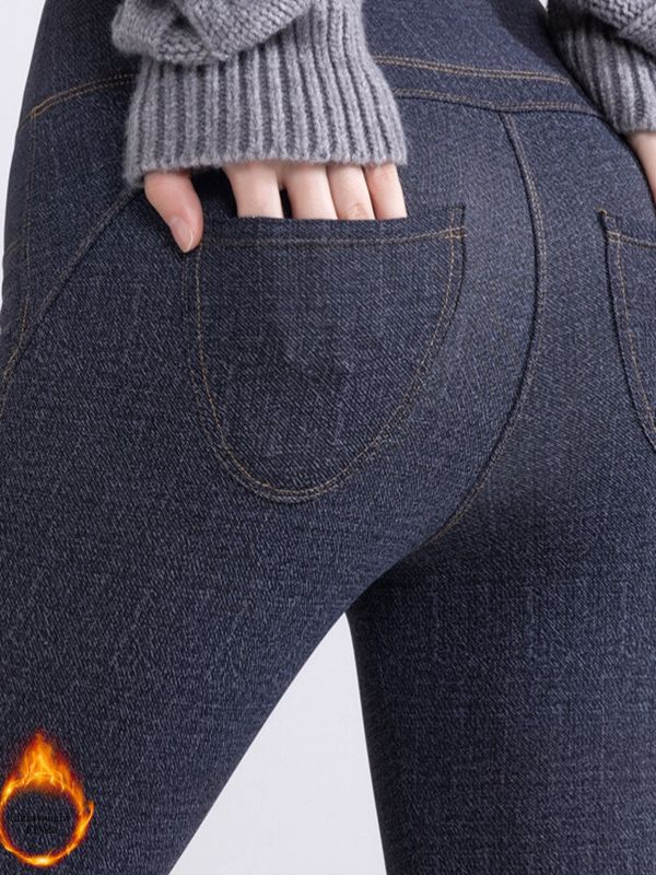 Denim Fleece Pocket Elastic Tight Leggings