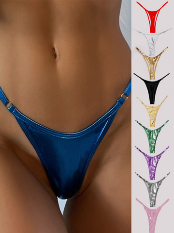 Glossy PU T-back Panties