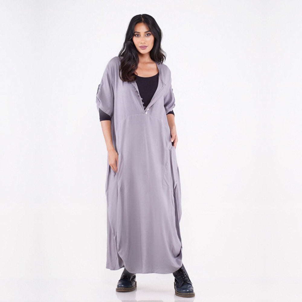 Mia Vintage Maxi Jumper Dress Asymmetrical Hem Button Down