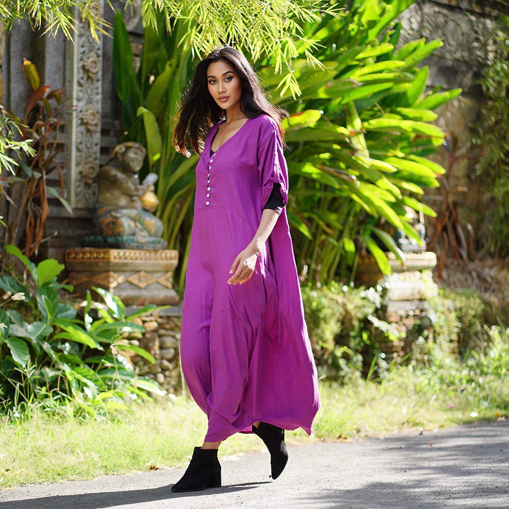 Mia Vintage Maxi Jumper Dress Asymmetrical Hem Button Down