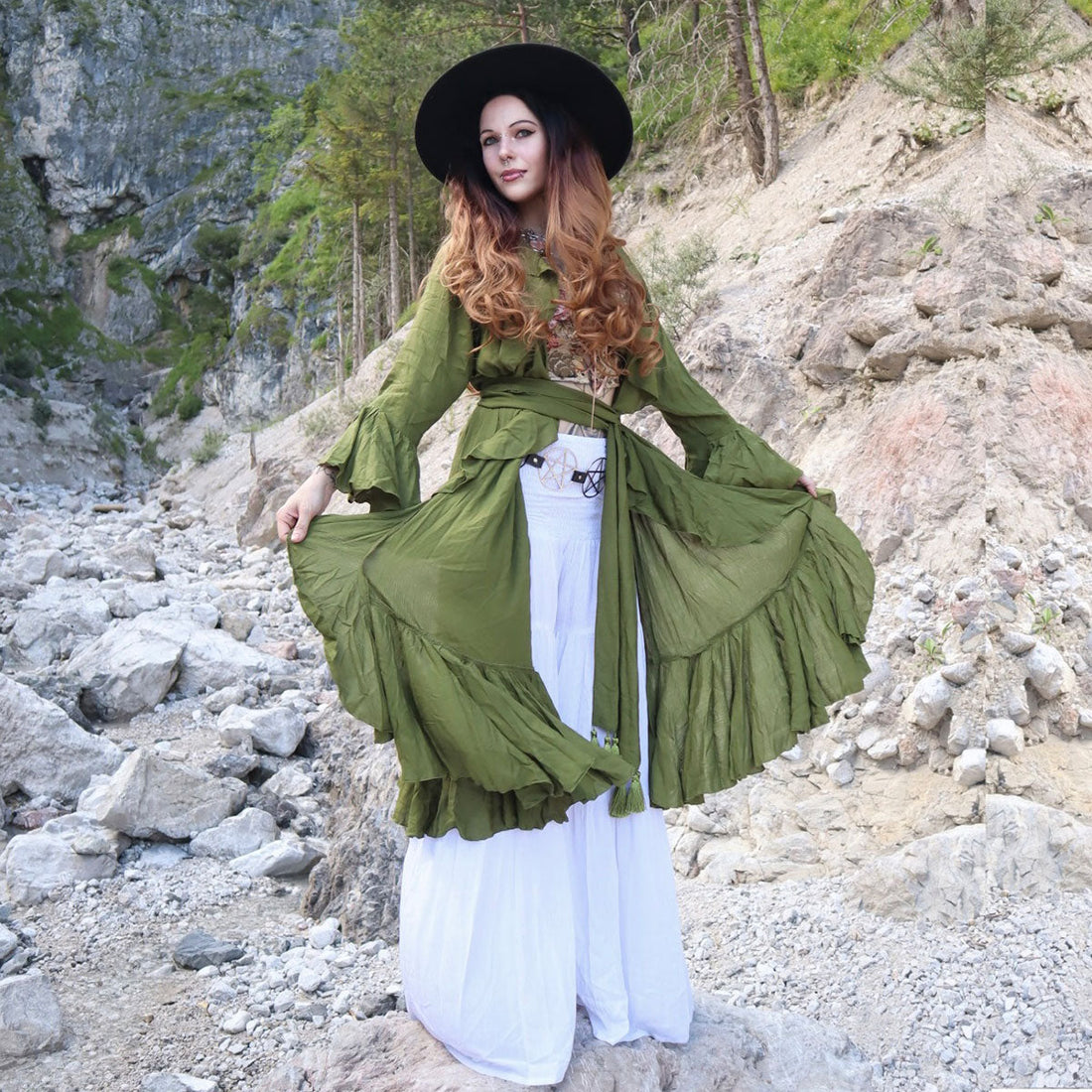 Scarlet Bohemian Ruffle Wrap Kimono Jacket Dress