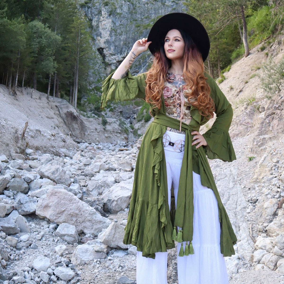 Scarlet Bohemian Ruffle Wrap Kimono Jacket Dress