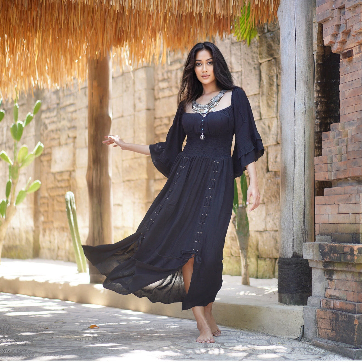 Rylan Smocked Waist Square Neckline Ren Faire Maxi Dress