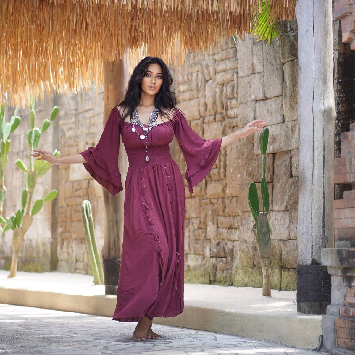 Rylan Smocked Waist Square Neckline Ren Faire Maxi Dress