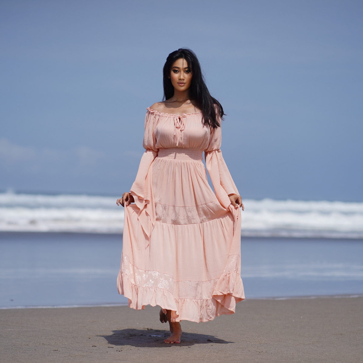 Elsa Renaissance Bell Sleeves Elasticized Waist Maxi Dress