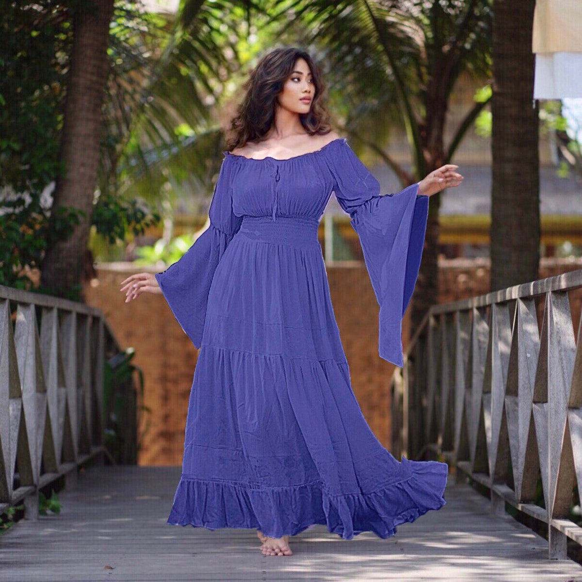 Elsa Renaissance Bell Sleeves Elasticized Waist Maxi Dress