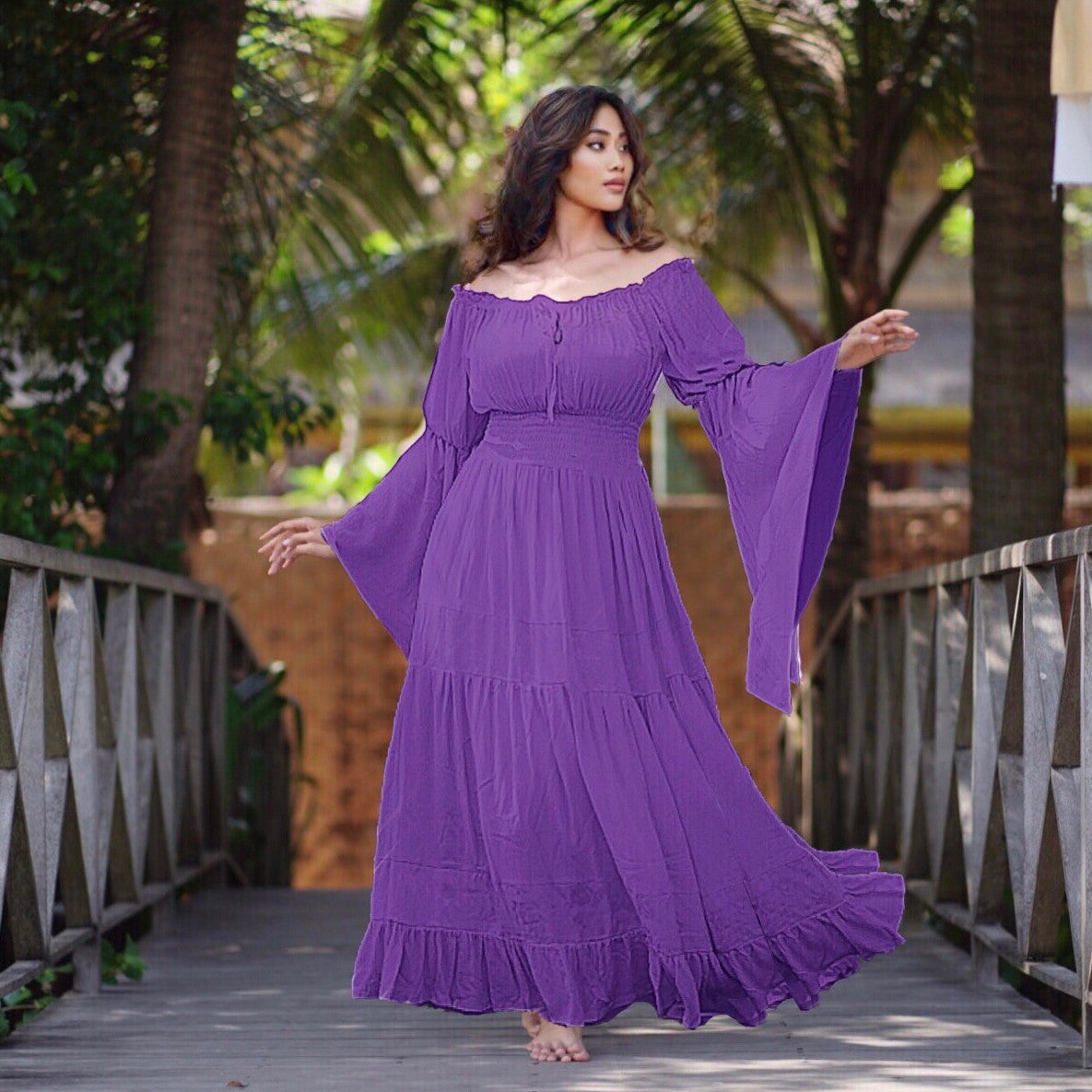 Elsa Renaissance Bell Sleeves Elasticized Waist Maxi Dress
