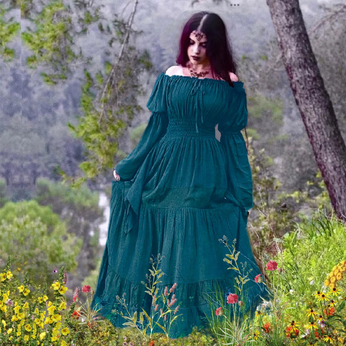 Elsa Renaissance Bell Sleeves Elasticized Waist Maxi Dress