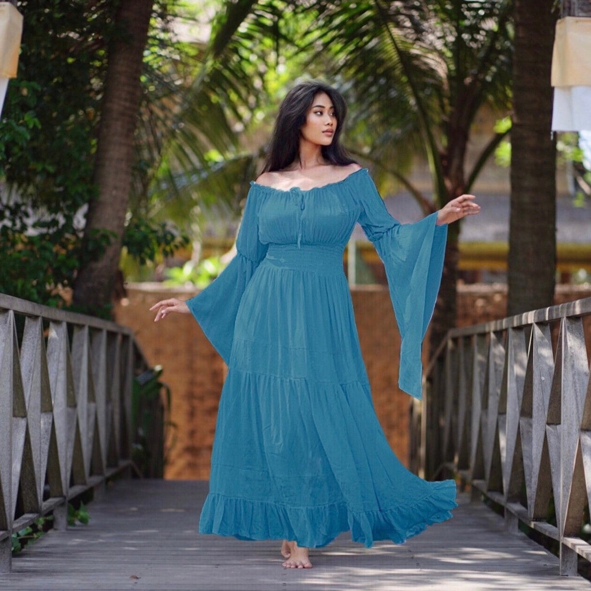 Elsa Renaissance Bell Sleeves Elasticized Waist Maxi Dress