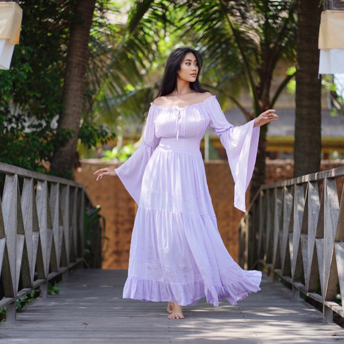 Elsa Renaissance Bell Sleeves Elasticized Waist Maxi Dress