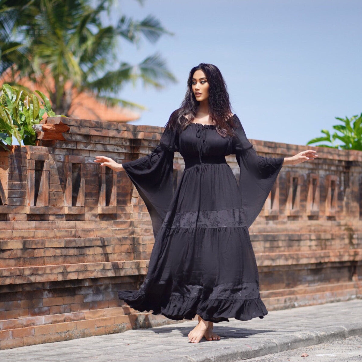 Elsa Renaissance Bell Sleeves Elasticized Waist Maxi Dress