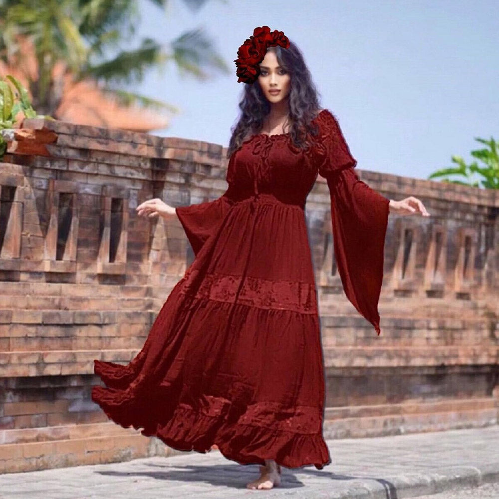 Lola Cottagegoth Smocked Waist Ruffle Wiccan Maxi Dress