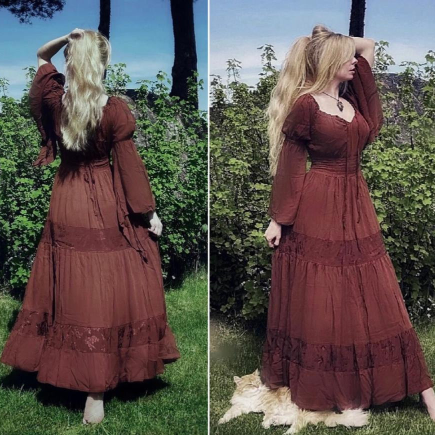 Lola Cottagegoth Smocked Waist Ruffle Wiccan Maxi Dress