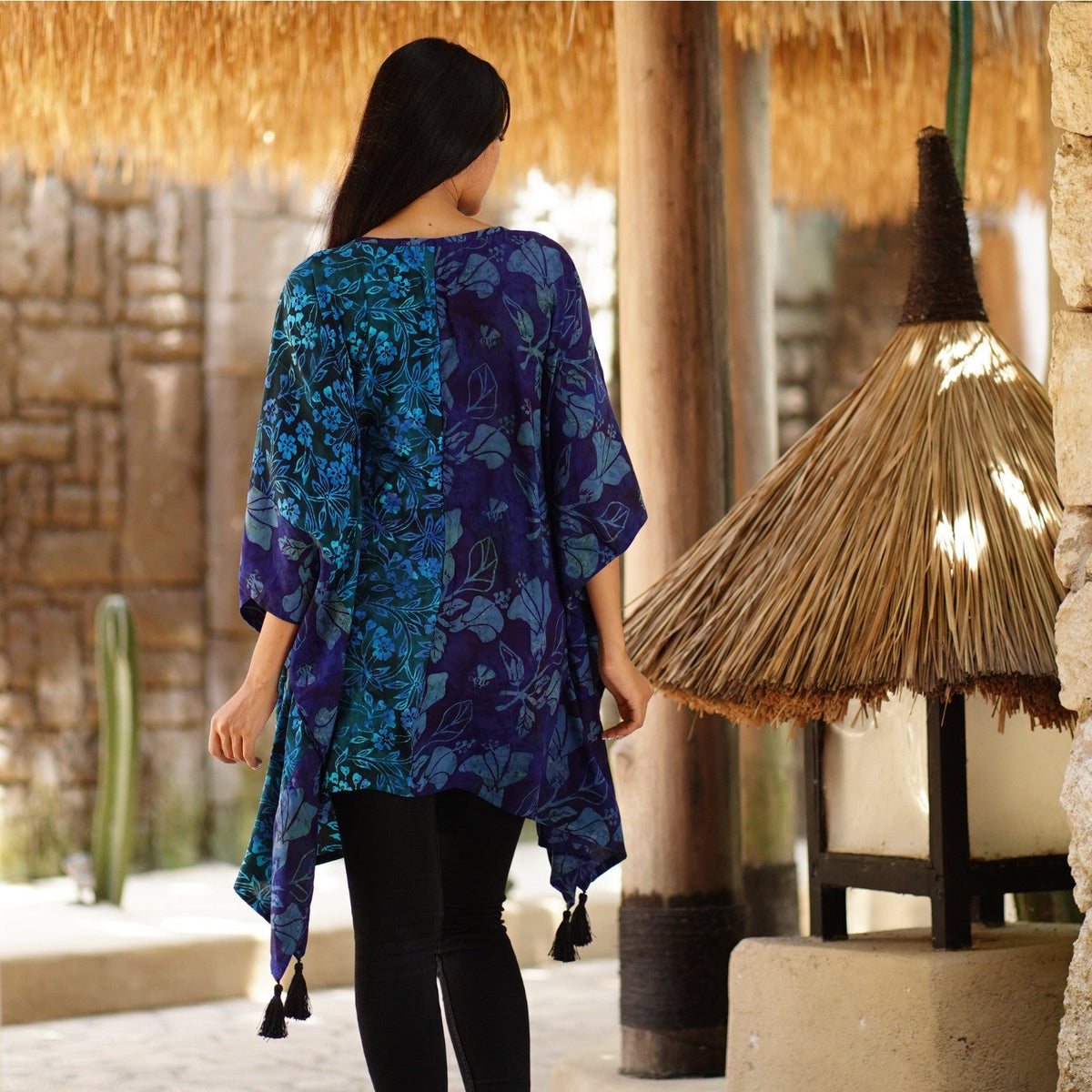 Ayleen Batik Combo Tassels Bohemian Poncho Top
