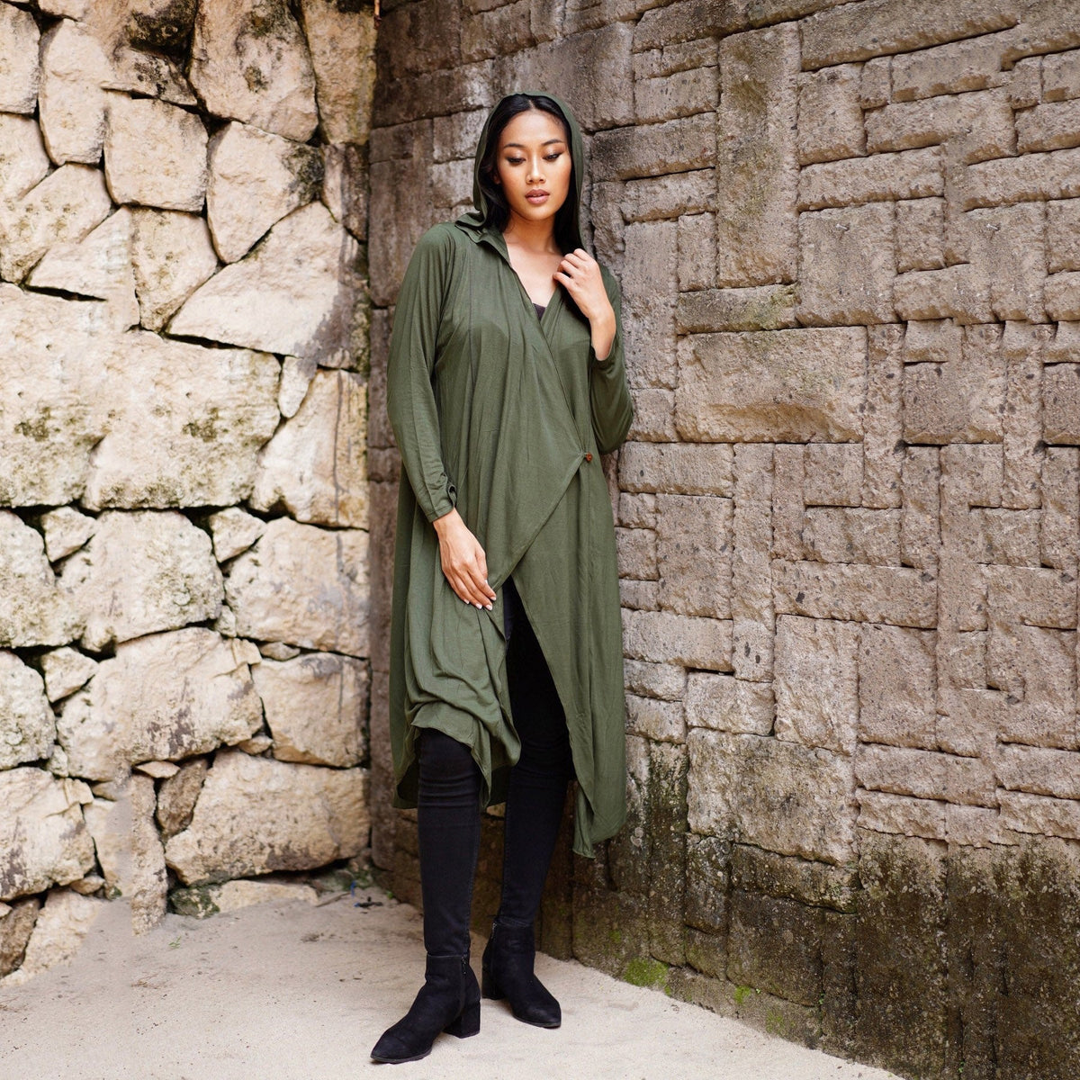 Georgia Wrap Asymmetric Hooded Jersey Coat