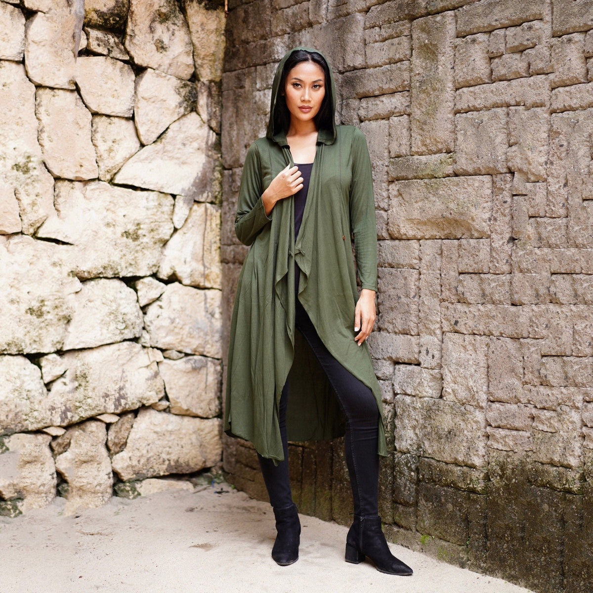 Georgia Wrap Asymmetric Hooded Jersey Coat