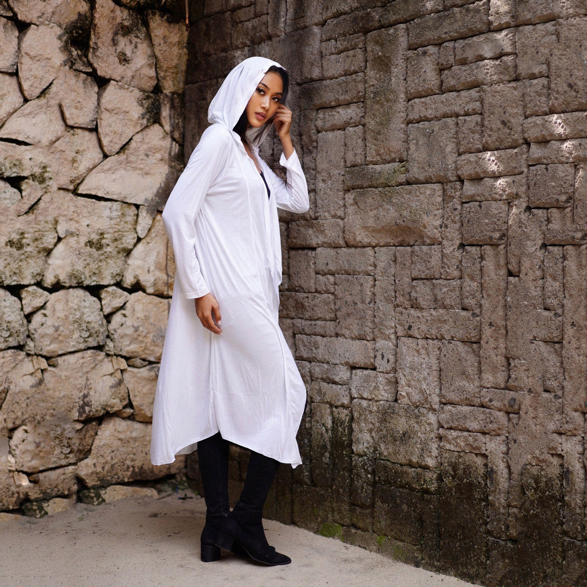Georgia Wrap Asymmetric Hooded Jersey Coat