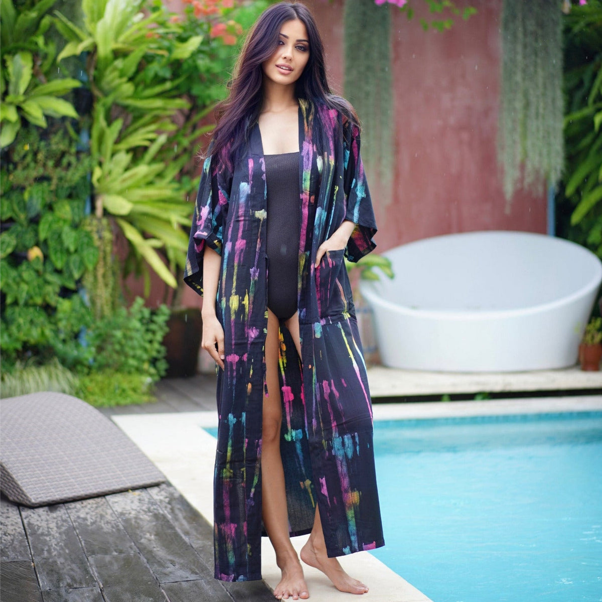 Mariah Bohemian Batik Kimono Belted Robe Jacket