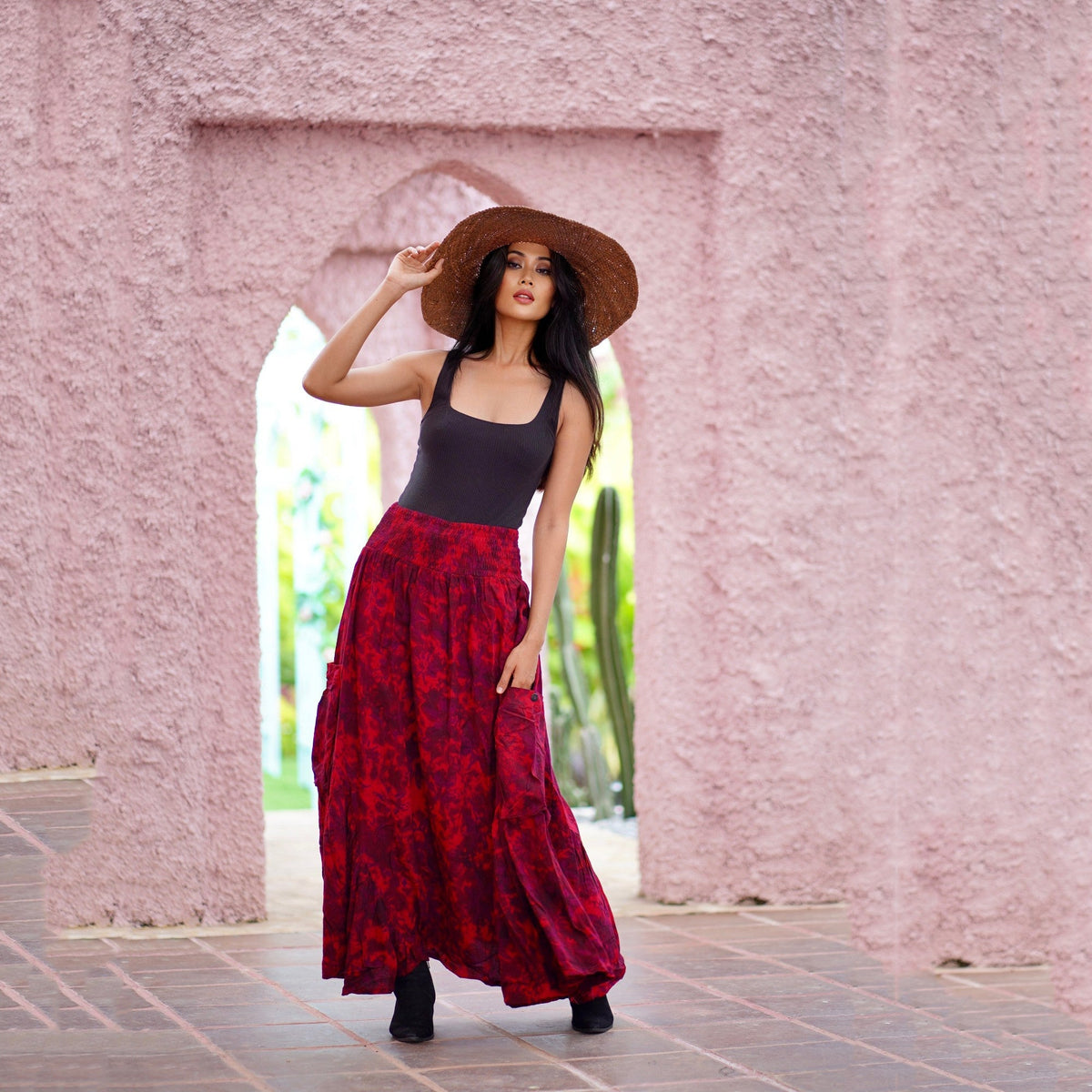Carolina Ruffle Pockets Bali Batik Bohemian Maxi Skirt