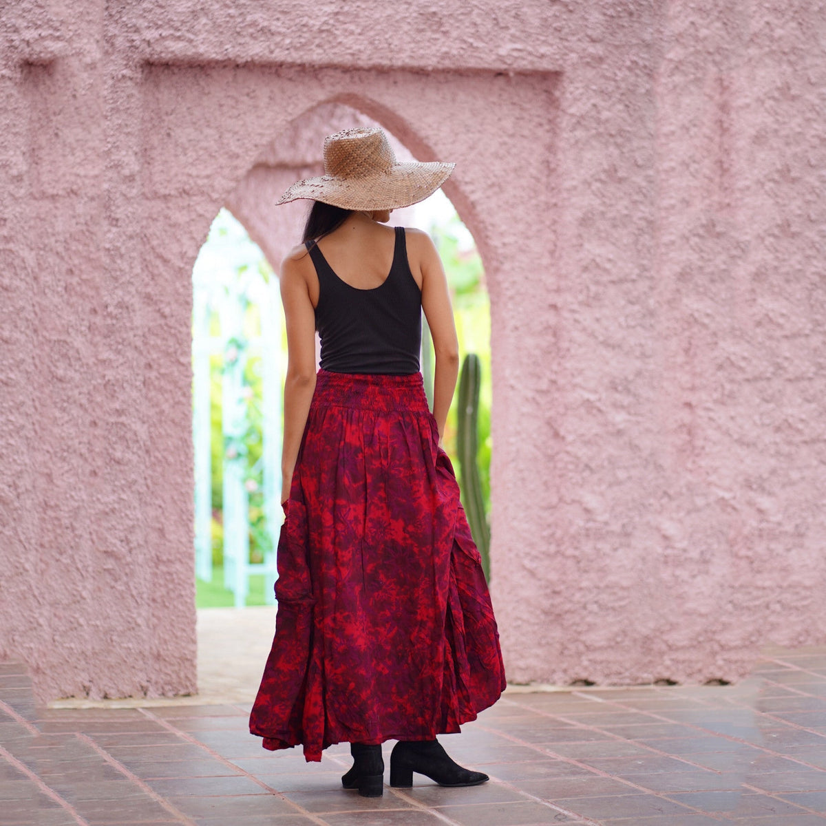 Carolina Ruffle Pockets Bali Batik Bohemian Maxi Skirt