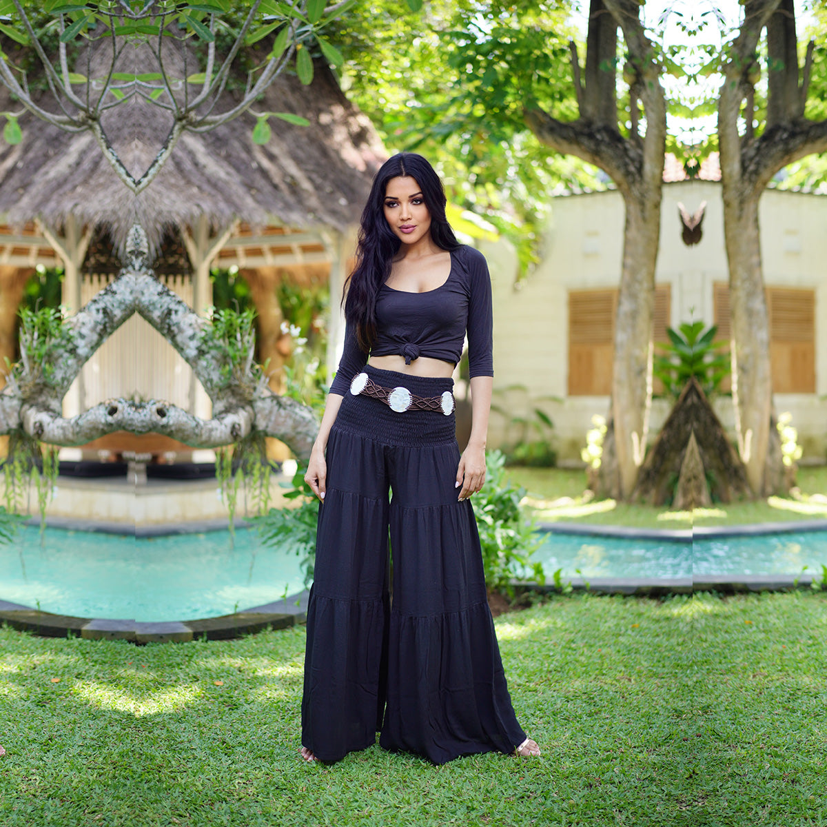 Zoie Smocked Waist Palazzo Ruffle Pants