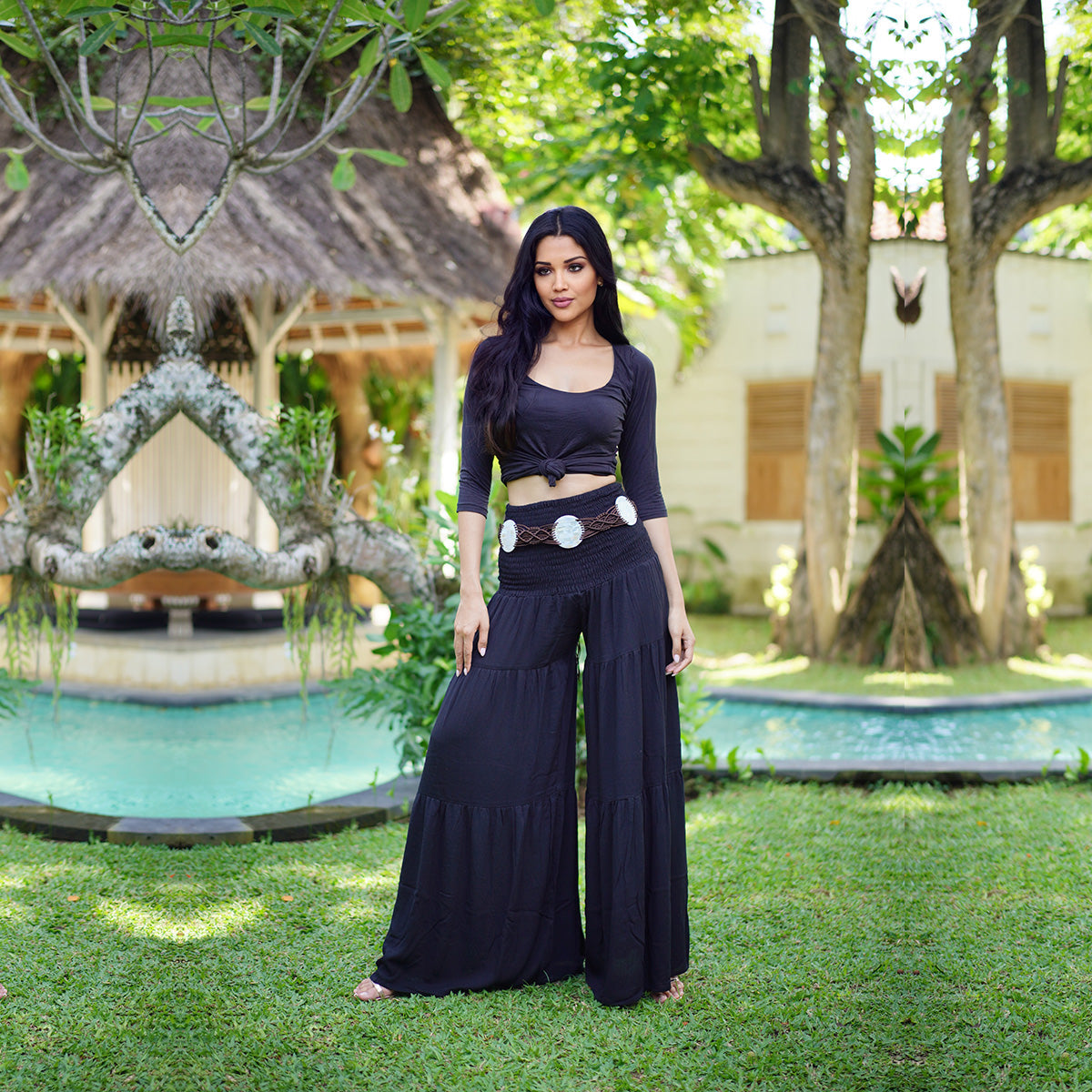 Zoie Smocked Waist Palazzo Ruffle Pants
