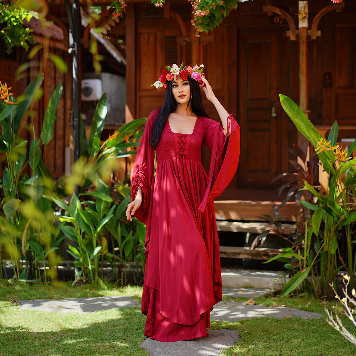 Landry Lace Up Fairy Renaissance Maxi Dress