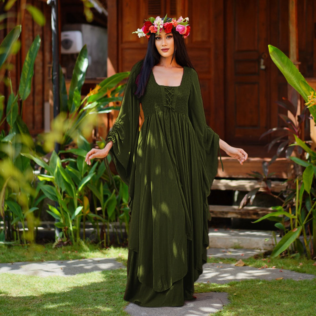 Landry Lace Up Fairy Renaissance Maxi Dress
