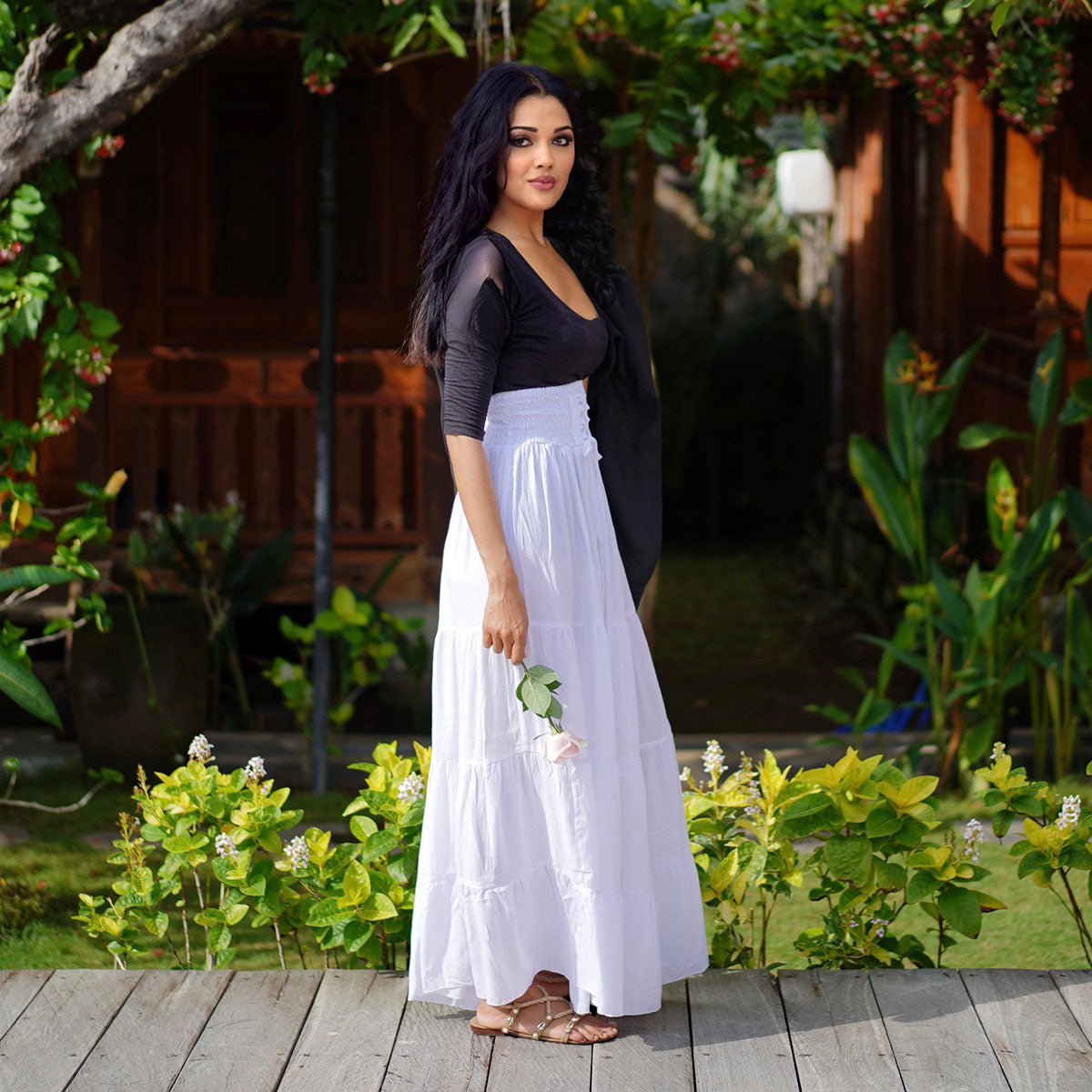 Kamilah Elasticized Lace Up Waistband Renaissance Maxi Skirt