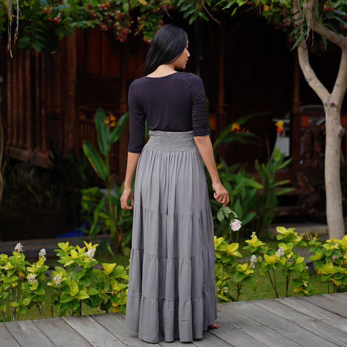 Kamilah Elasticized Lace Up Waistband Renaissance Maxi Skirt