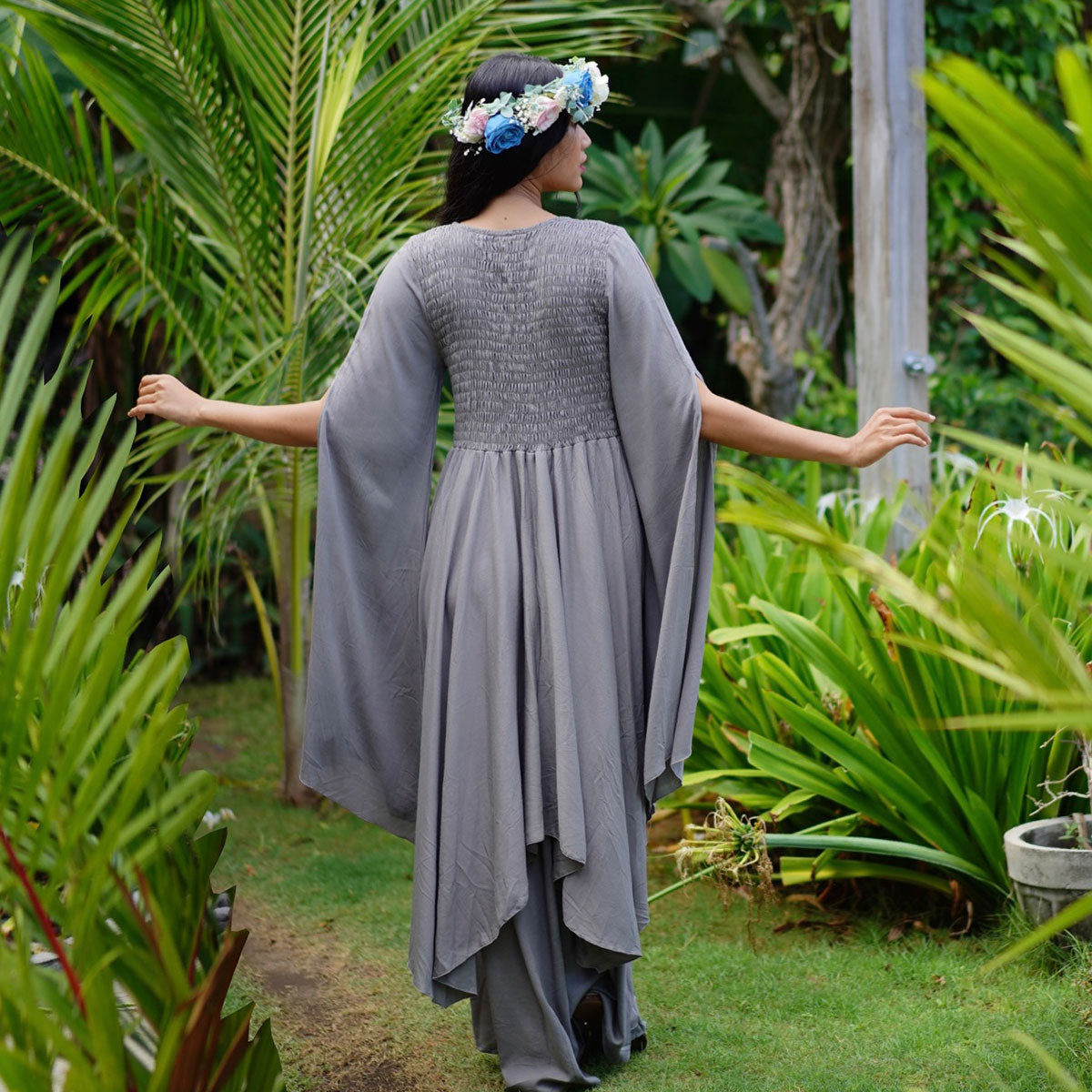 Keyla Renaissance Lace Up Smocked Goddess Maxi Dress
