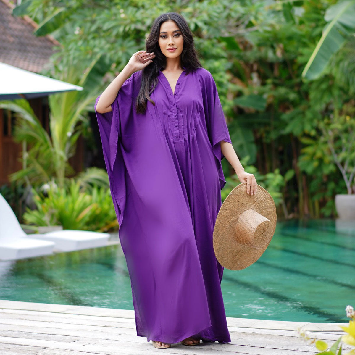 Jaylene Button Down Kaftan Maxi Dress