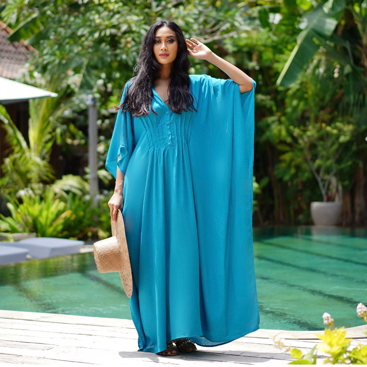 Jaylene Button Down Kaftan Maxi Dress