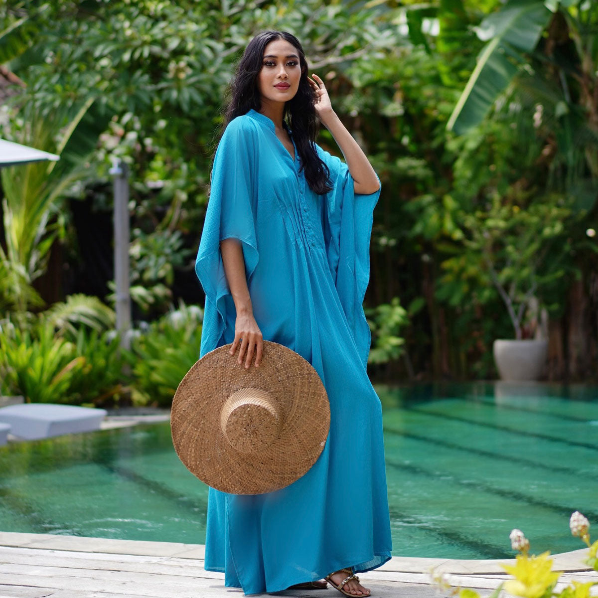 Jaylene Button Down Kaftan Maxi Dress
