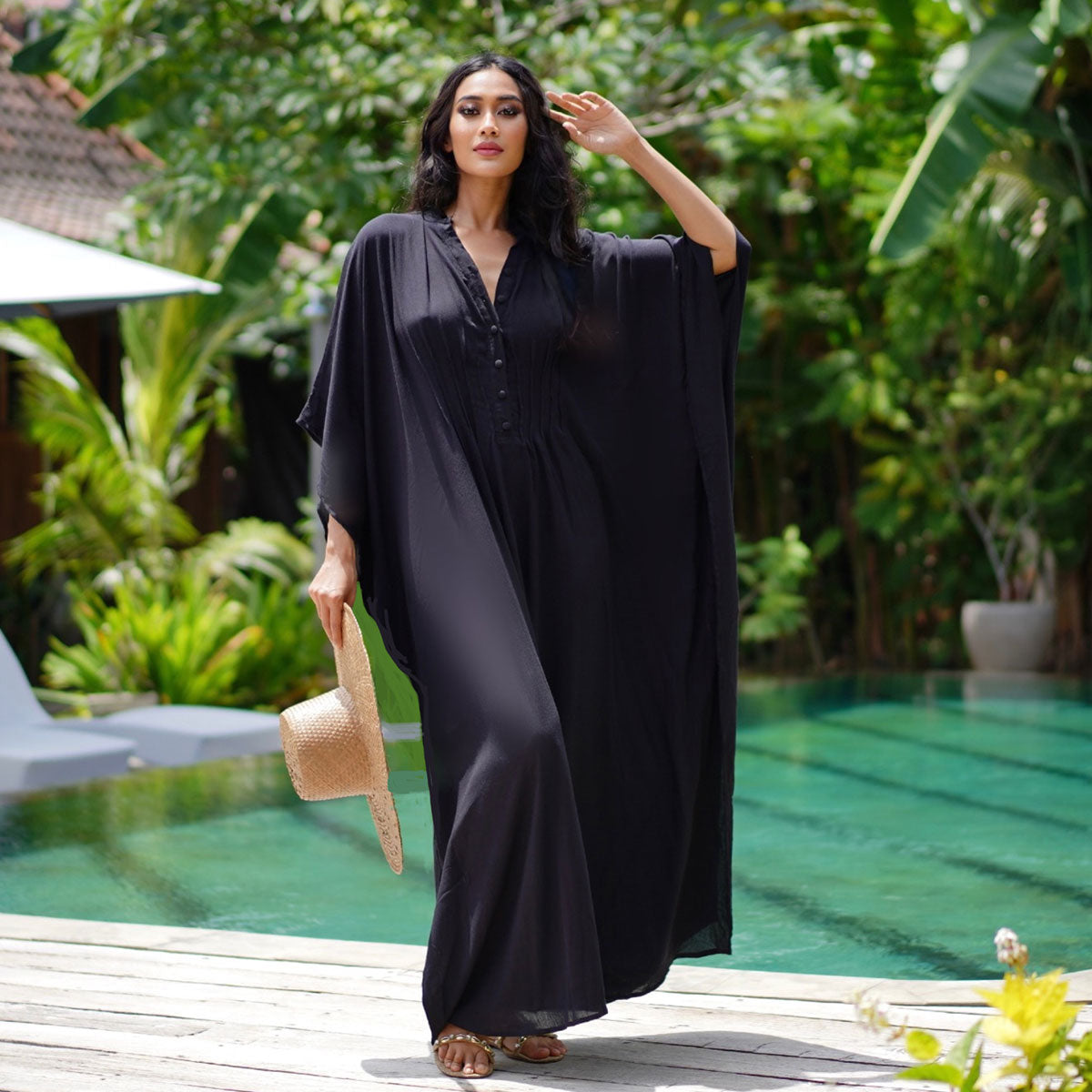 Jaylene Button Down Kaftan Maxi Dress